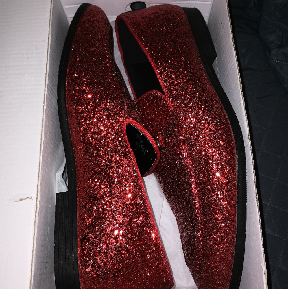 Red glitter loafers